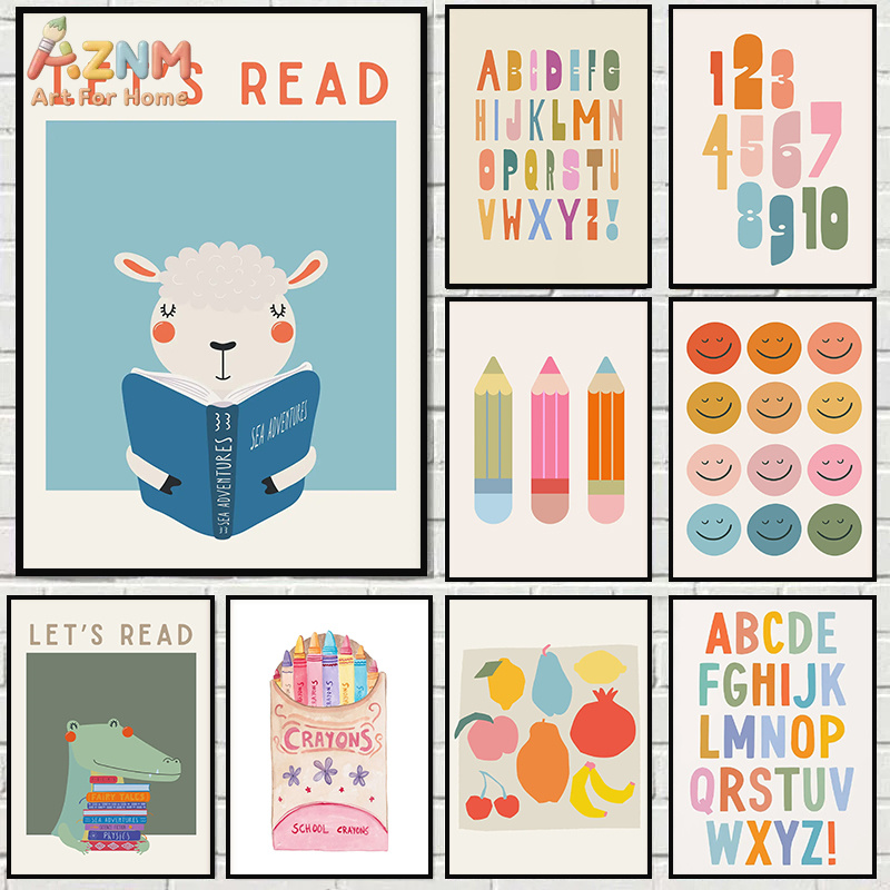 Kids Educational - Alphabet Numbers & More - AZNM Lienzo decorativo para pared con